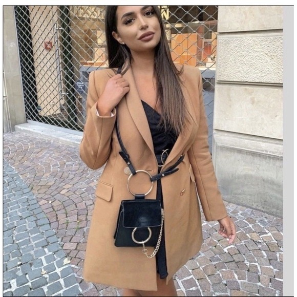 Zara M Double Breasted Blazer Jacket Long Camel Tan Gold Blogger Fave Old Money - Picture 4 of 10